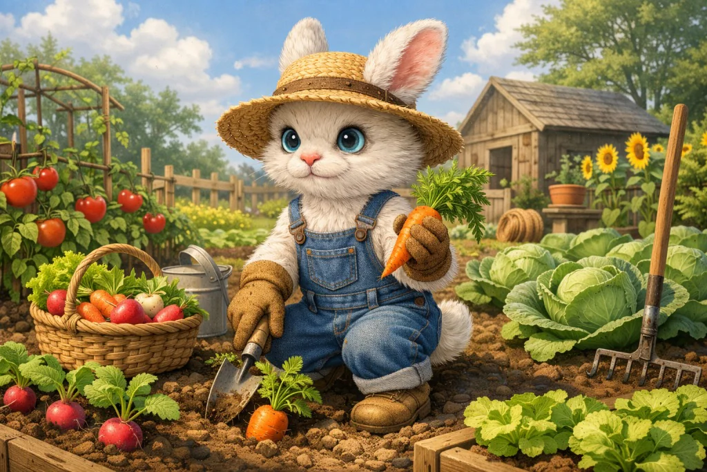 Theodore tending a garden