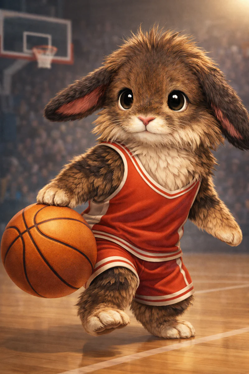 Shawn wearing a red basketball uniform and holding a basketball