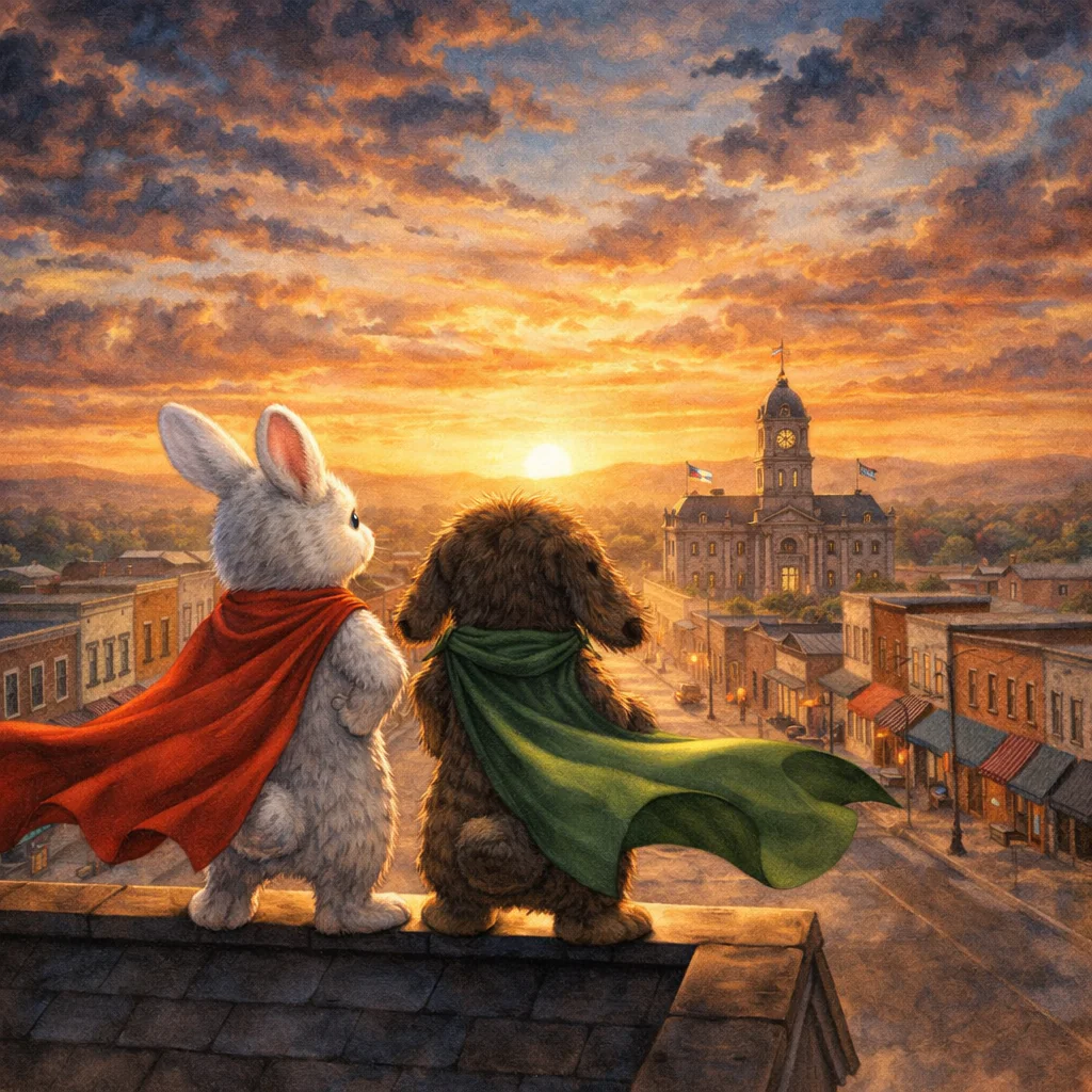 Theodore and Shawn looking over Hopper Junction at sunset